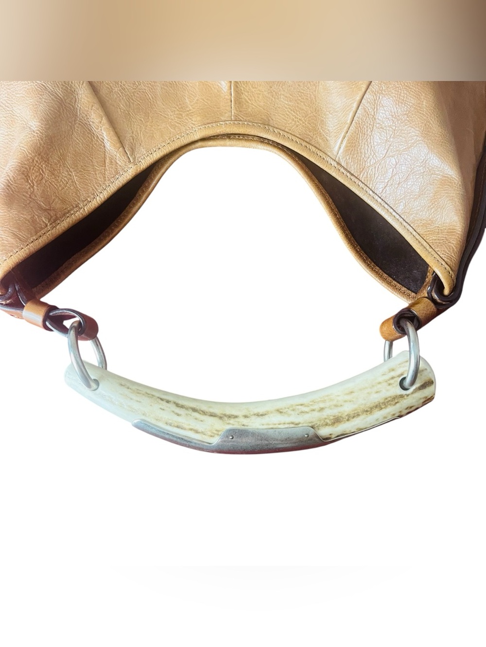 Yves Saint Laurent Tan Leather Hobo with Antler Handle - Picture 6 of 11